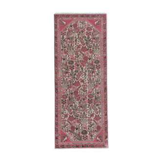 1970s vintage floral garden pink color turkish runner rug 2'6'' x 6'2''