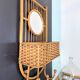 Vintage wall coat rack in rattan with mirror – Bohemian and natural charm