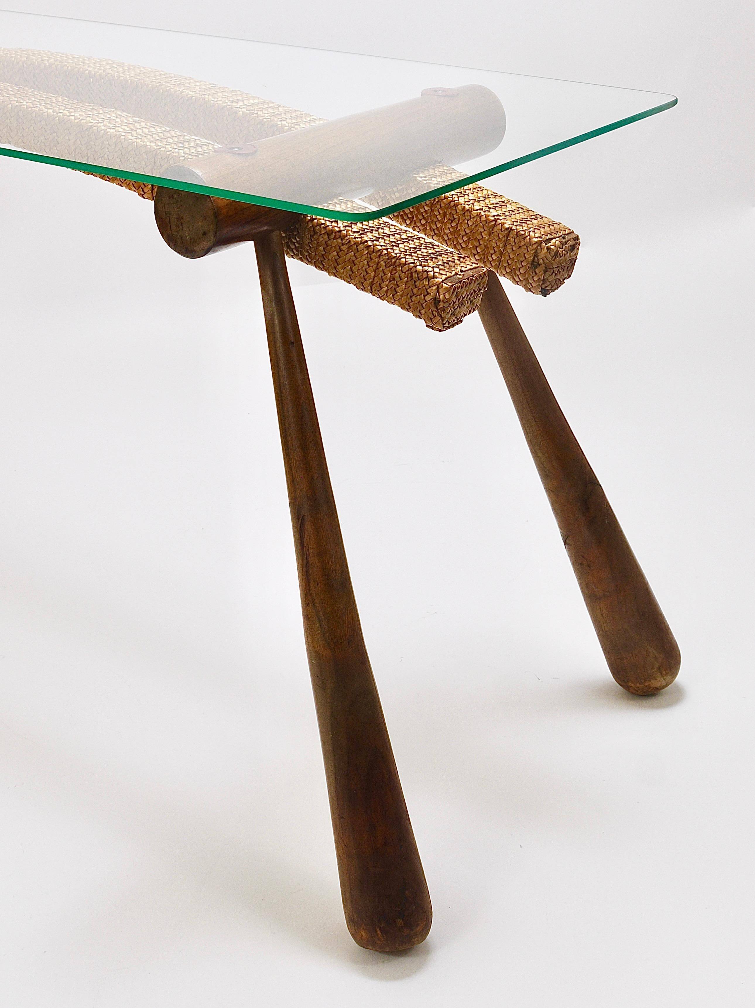 Mid-century side table by Max Kment, maple, cord, Austria, 1950s