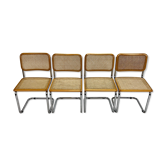 Set of 4 tubular frame and cane cantilever dining chairs, italy, 1970s