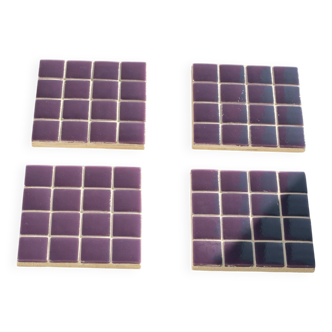 Coasters - Glass enamels - Mosaic - Handmade - Plum - Purple - Set of 4