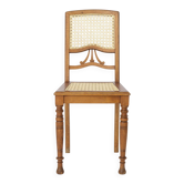 Chaise de salle à manger belge antique, chaise en osier restaurée, bois de hêtre, vers 1930.