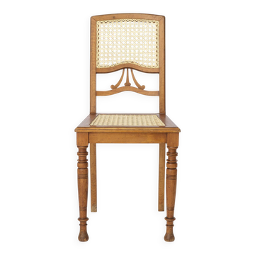 Antique Belgian Dining Chair, Restored Cane Chair, Beech Wood, c. 1930s