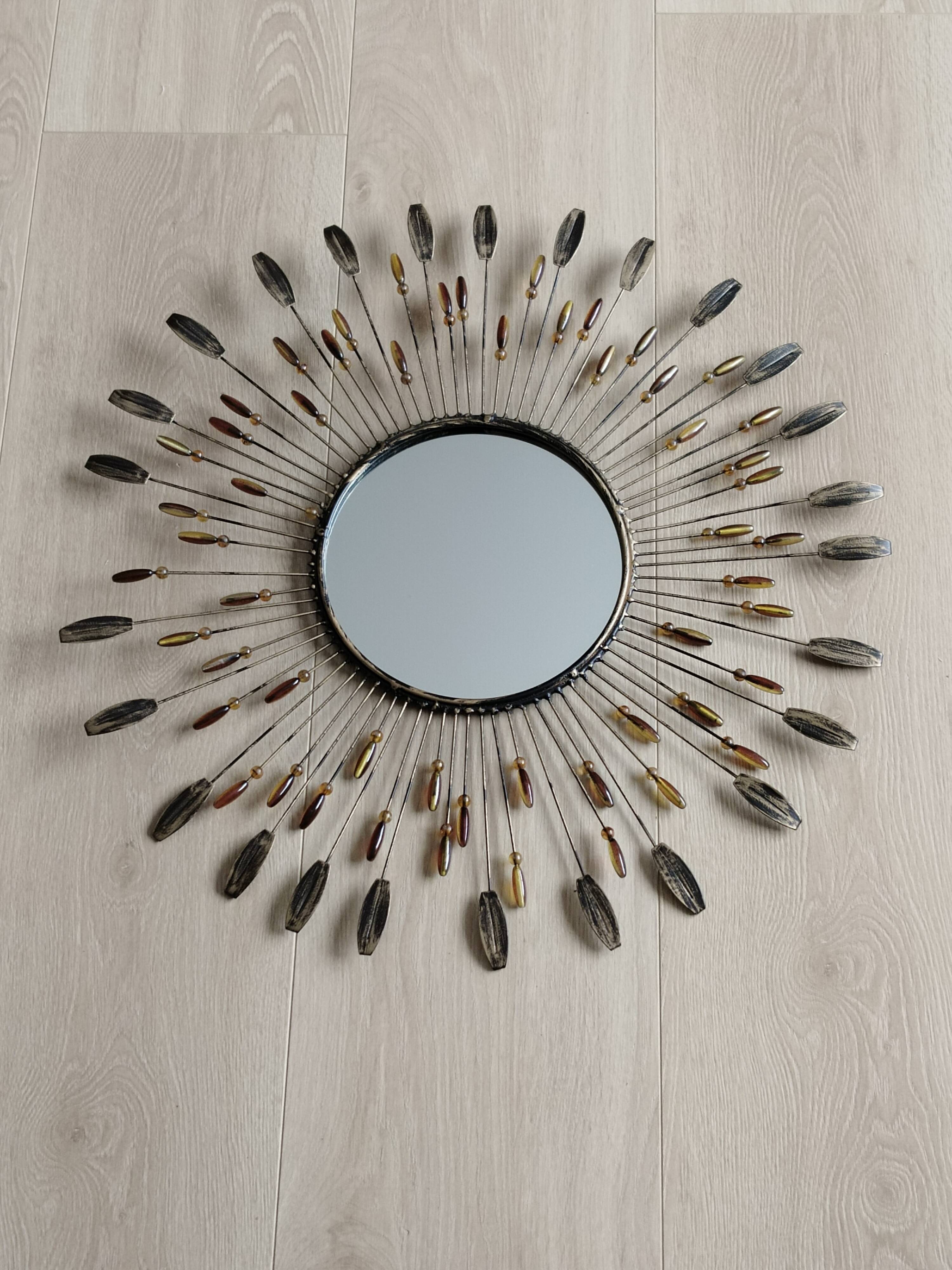 Vintage French metal sun mirror, 52 cm