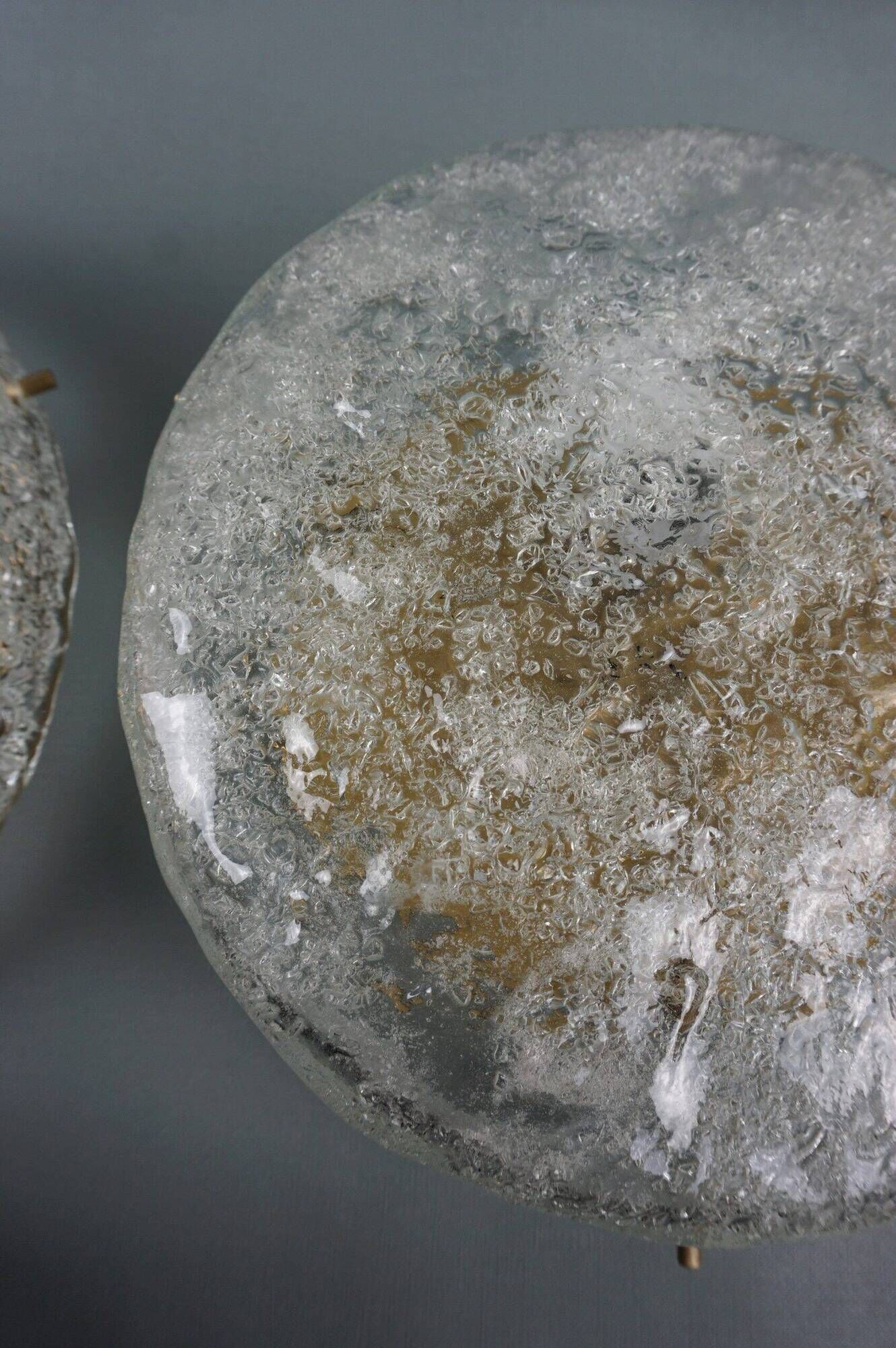 Set of two vintage ceiling lights made of ice glass from the 1970s