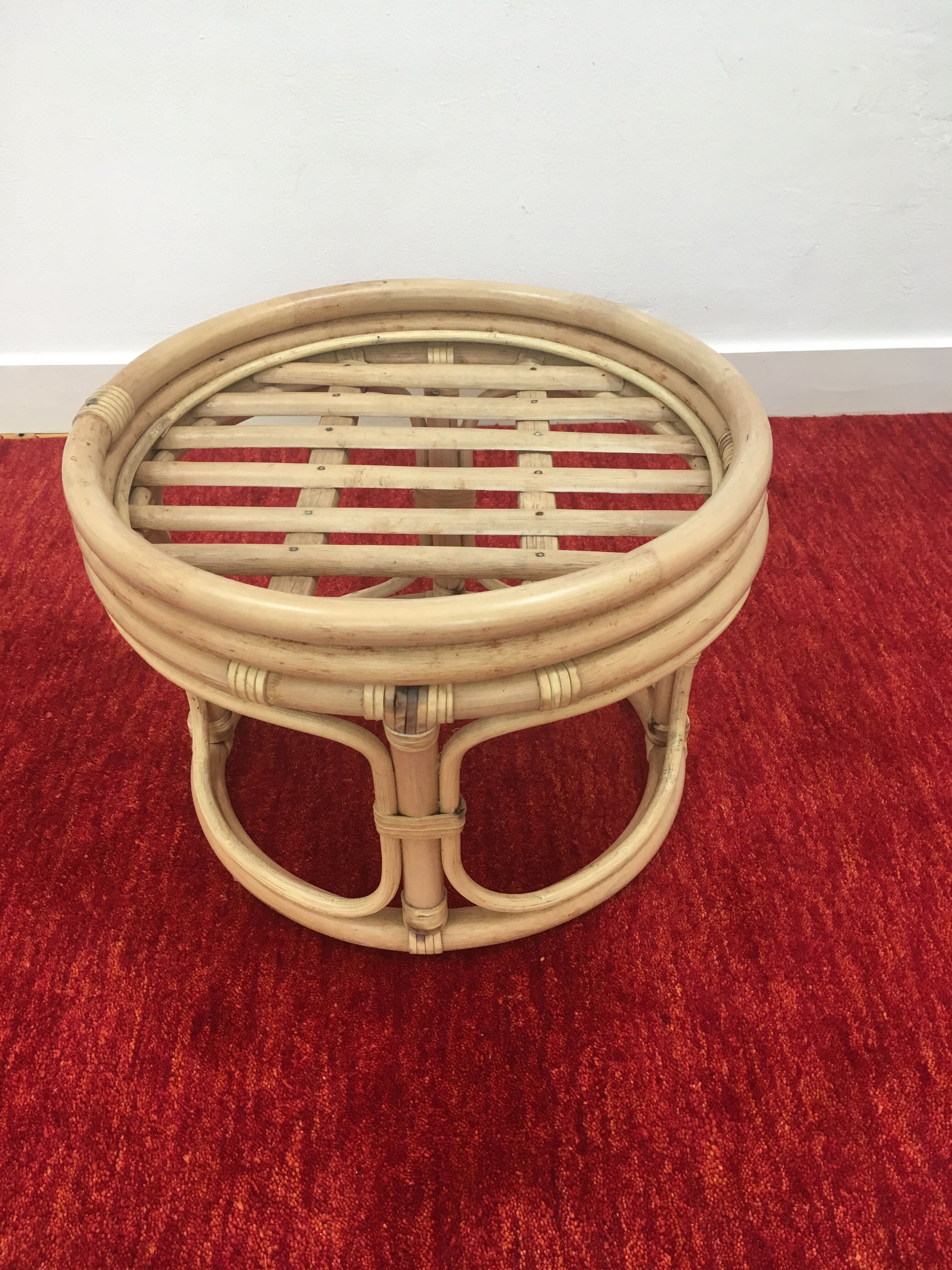 Vintage pouf  in rattan and bamboo