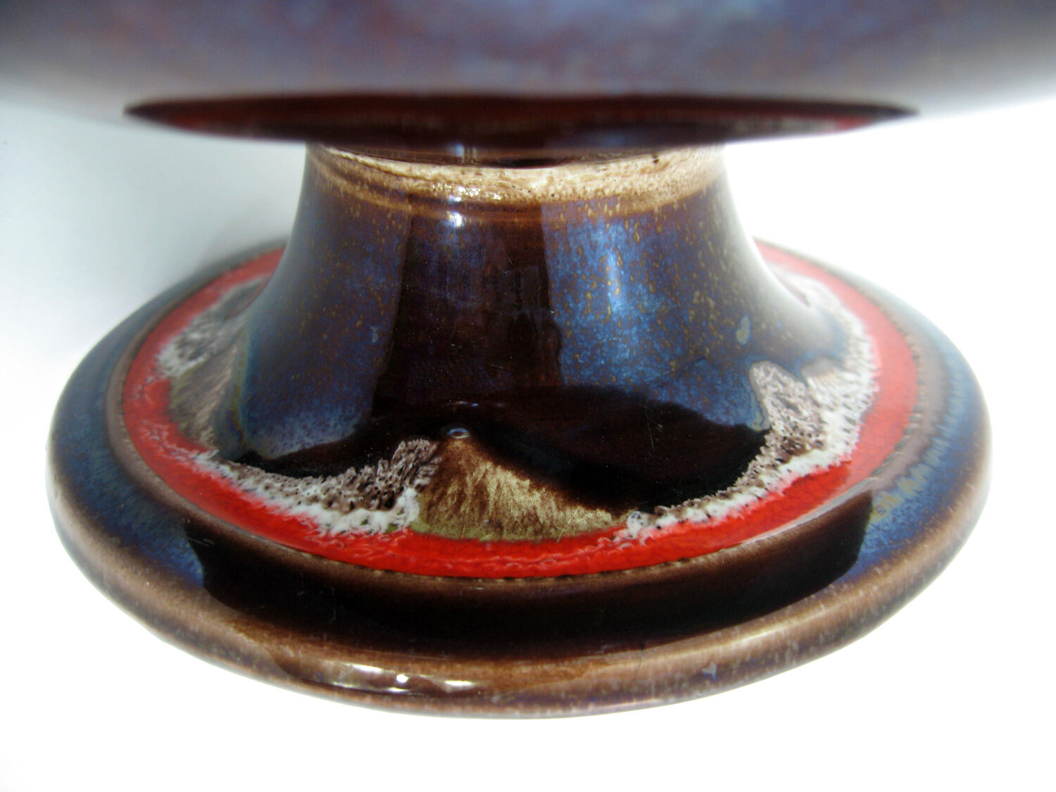 Brown and red ceramic fruit bowl Vallauris France, vintage 70s