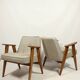 Vintage armchair in natural rustic oak wood herringbone fabric modern design by Chierovsky