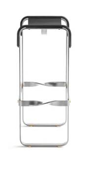 Elegant bar stool in classic contemporary style with aged silver metal and dark brown leather.