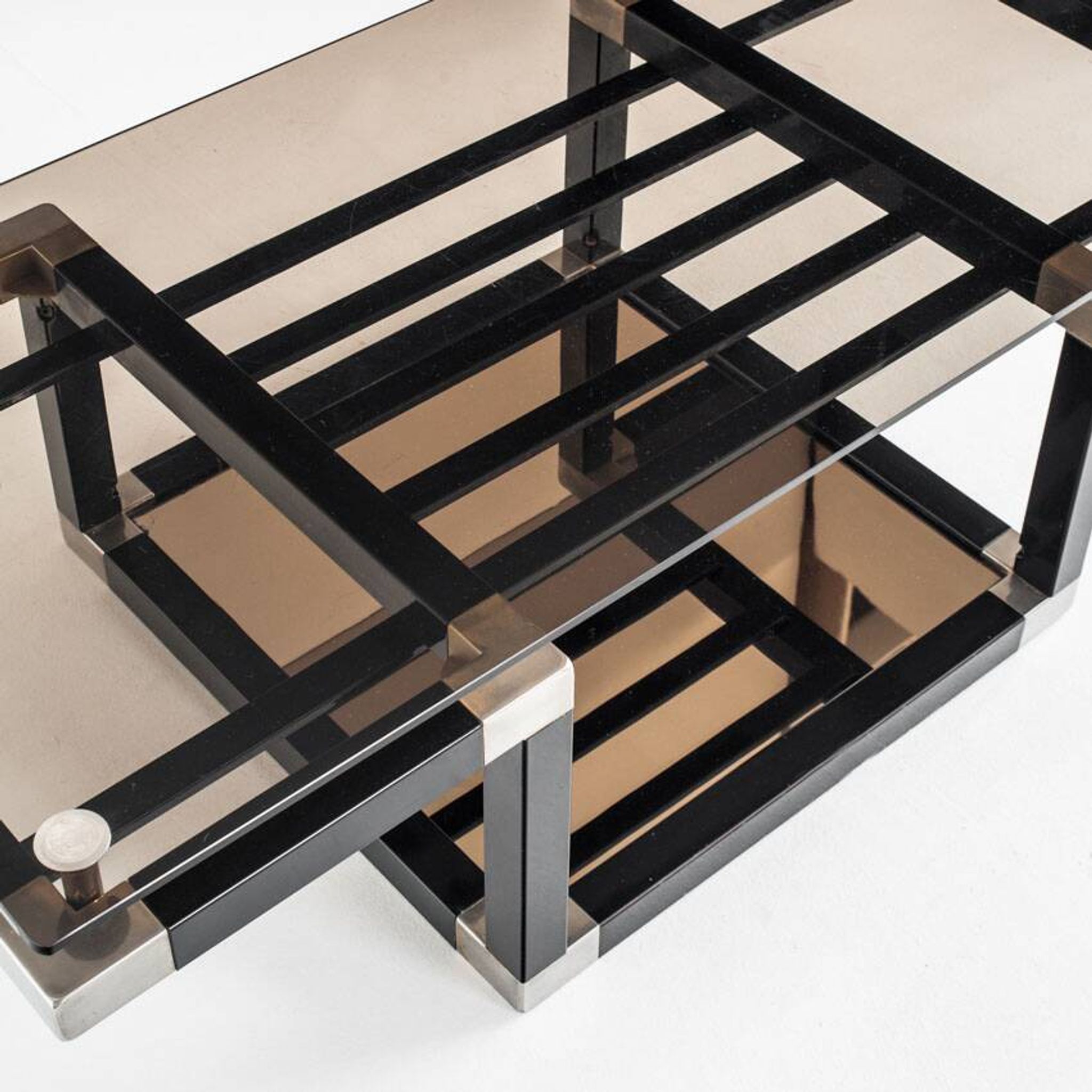 Coffee table attributed to Romeo Rega. Iron and smoked glass – France, 1980s.
