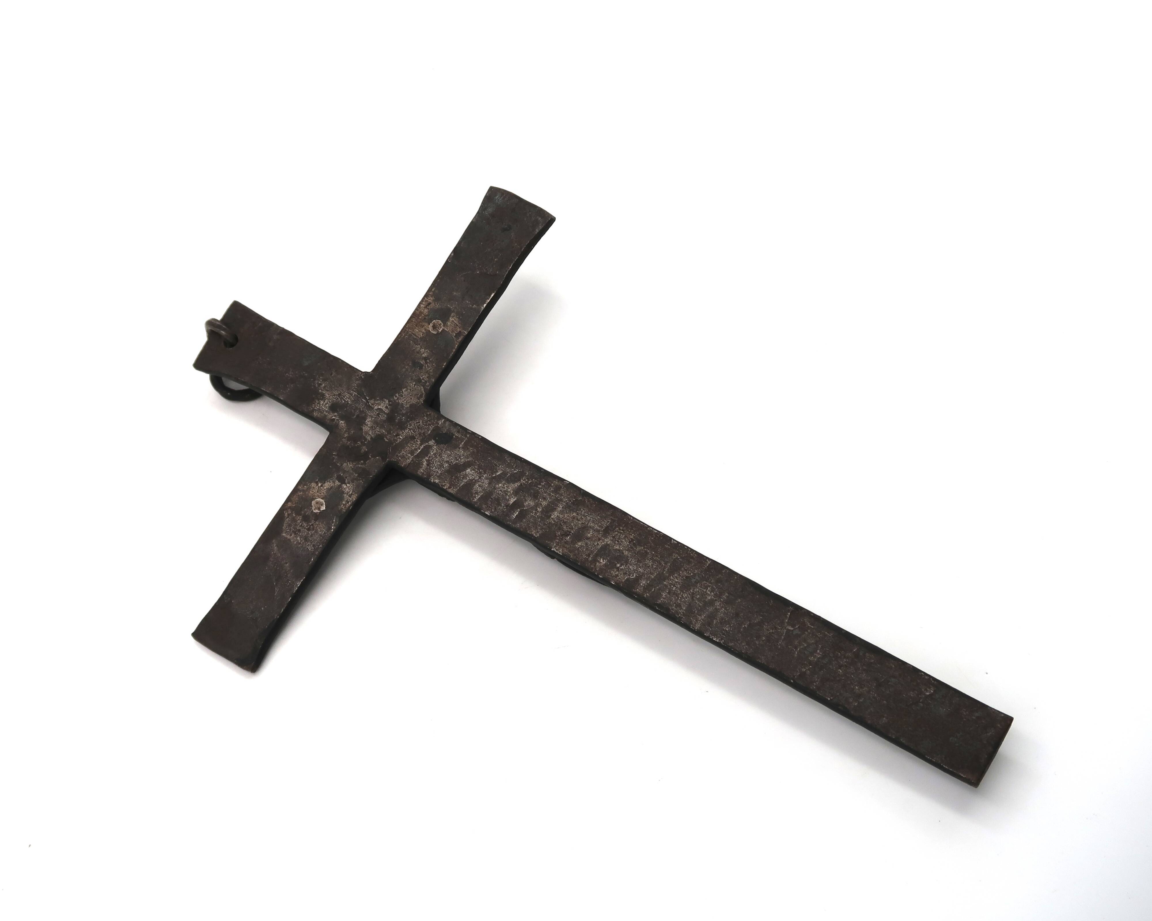 Wrought iron wall crucifix in the style of Jean Touret Marolles, 1950s