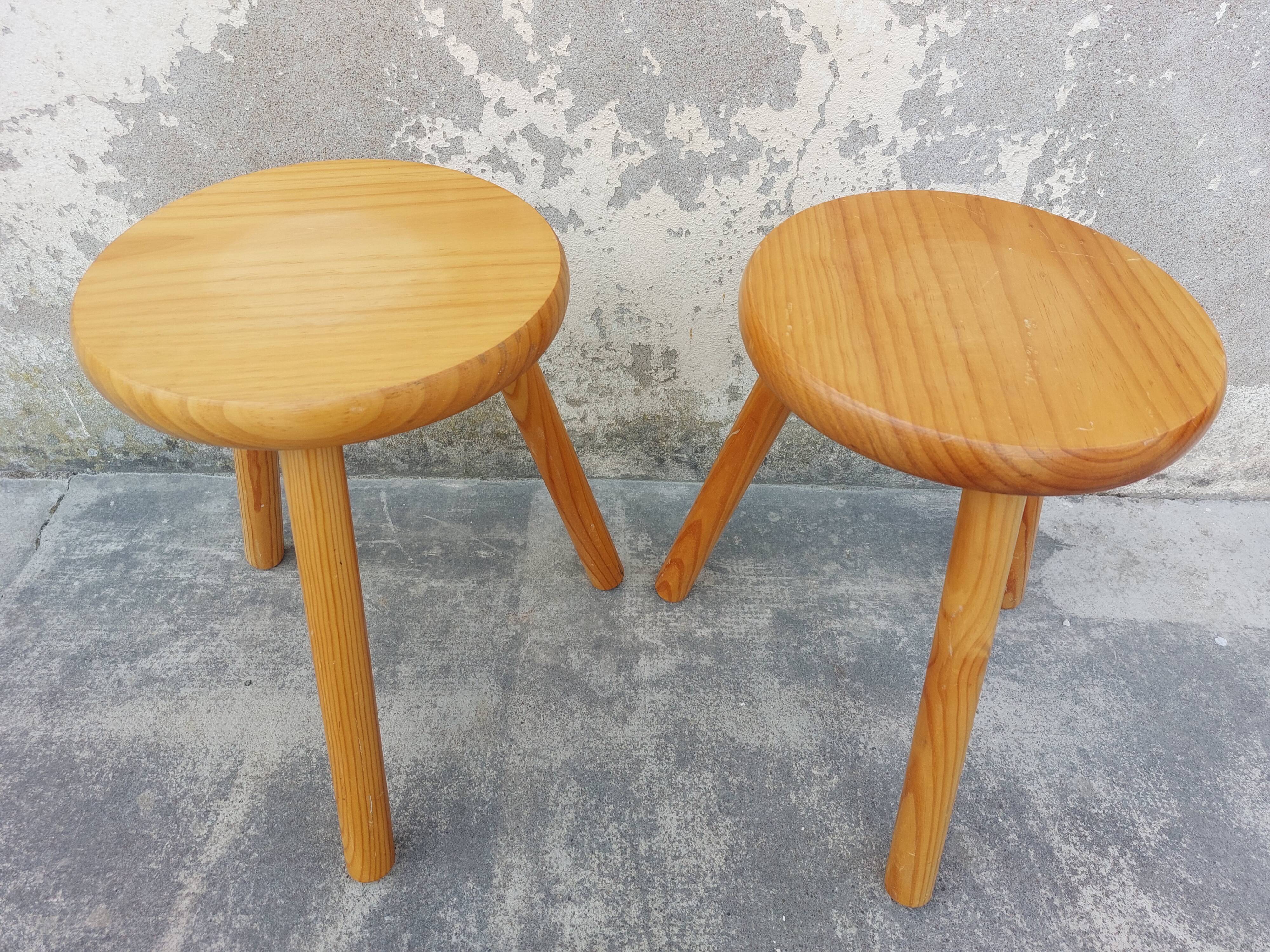 Pair of vintage pine tripod stools