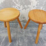 Pair of vintage pine tripod stools