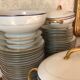 table service art deco limoges porcelain white border blue and gold 61 pieces signed