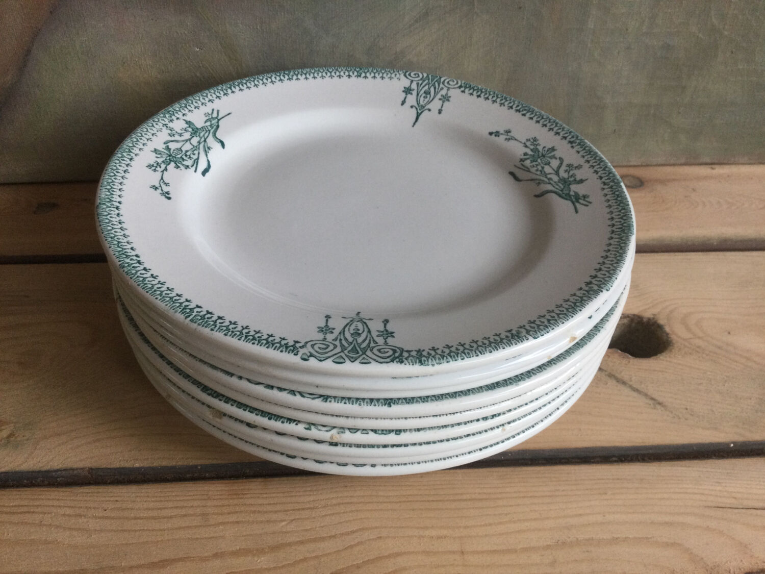 9 dessert plates Saint Amand 4003 art nouveau décor blue-green