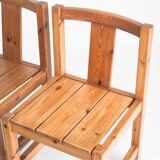 Set of four Scandinavian style chairs + bench. Pine wood. Produced by Sotka. Finland 70s