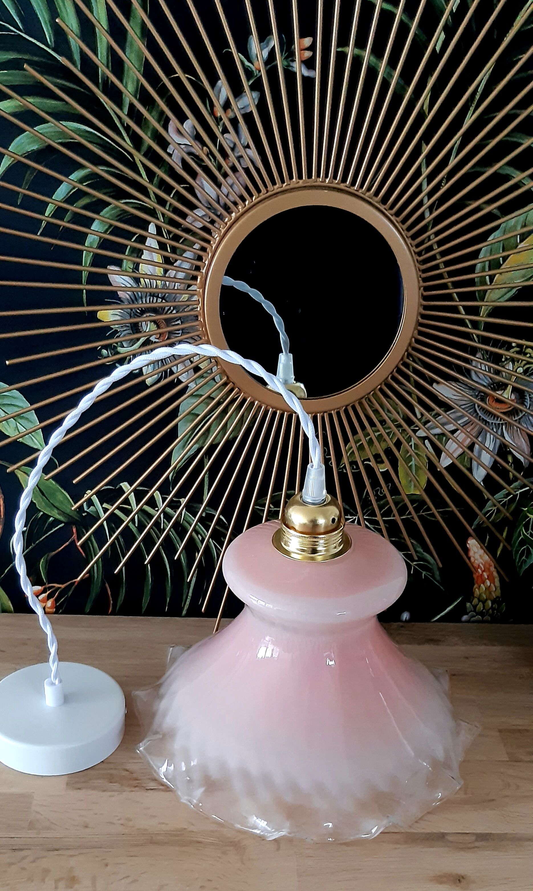 Pink opaline hanging lamp