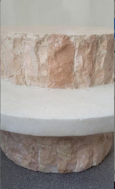 Brutalist round coffee table in Mactan stone by Magnussen PONTE