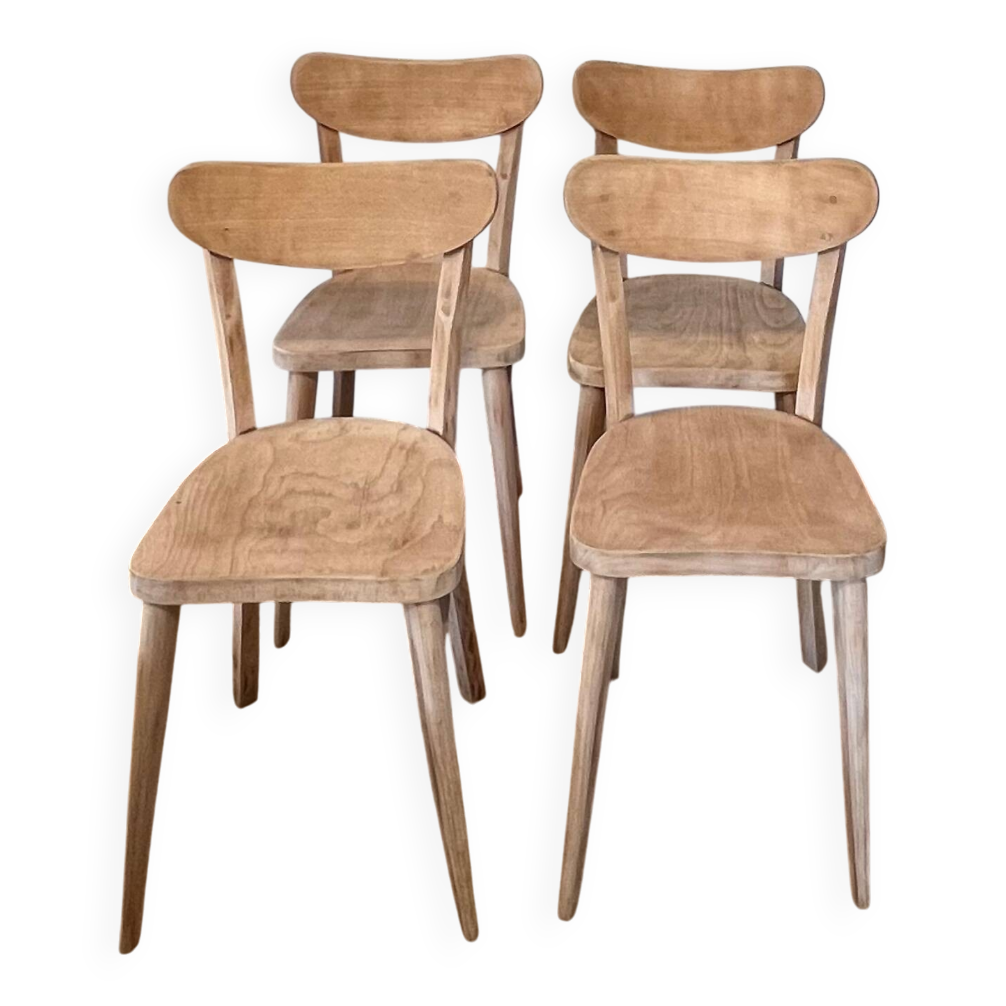 Set of 4 vintage bistro chairs in raw wood