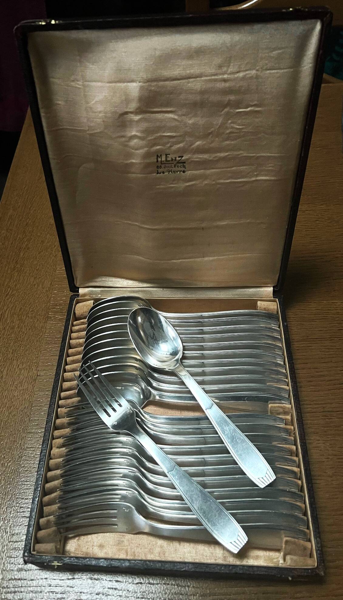 Alfénide art deco 24-piece silver-plated metal cutlery set, 84g hallmark