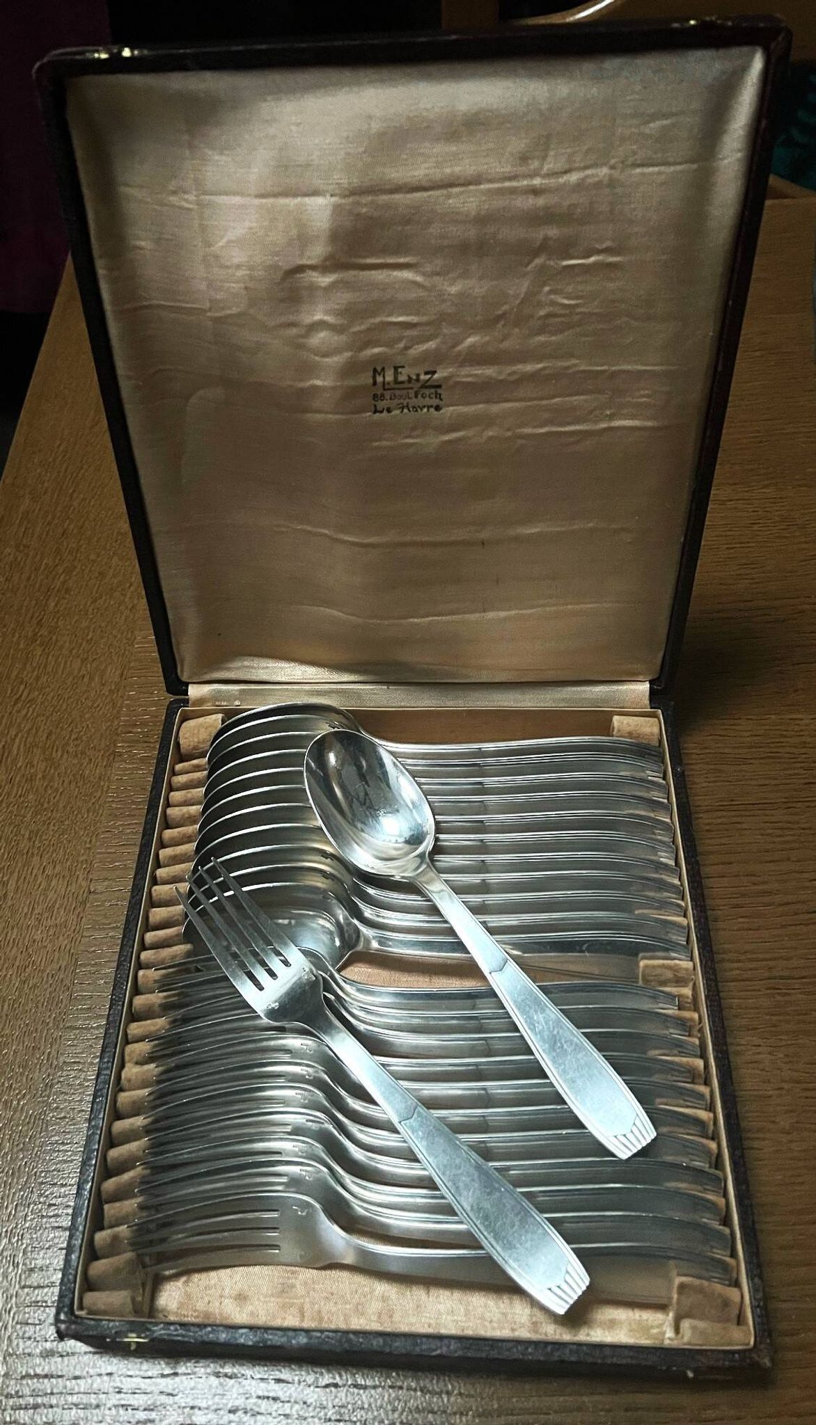 Alfénide art deco 24-piece silver-plated metal cutlery set, 84g hallmark