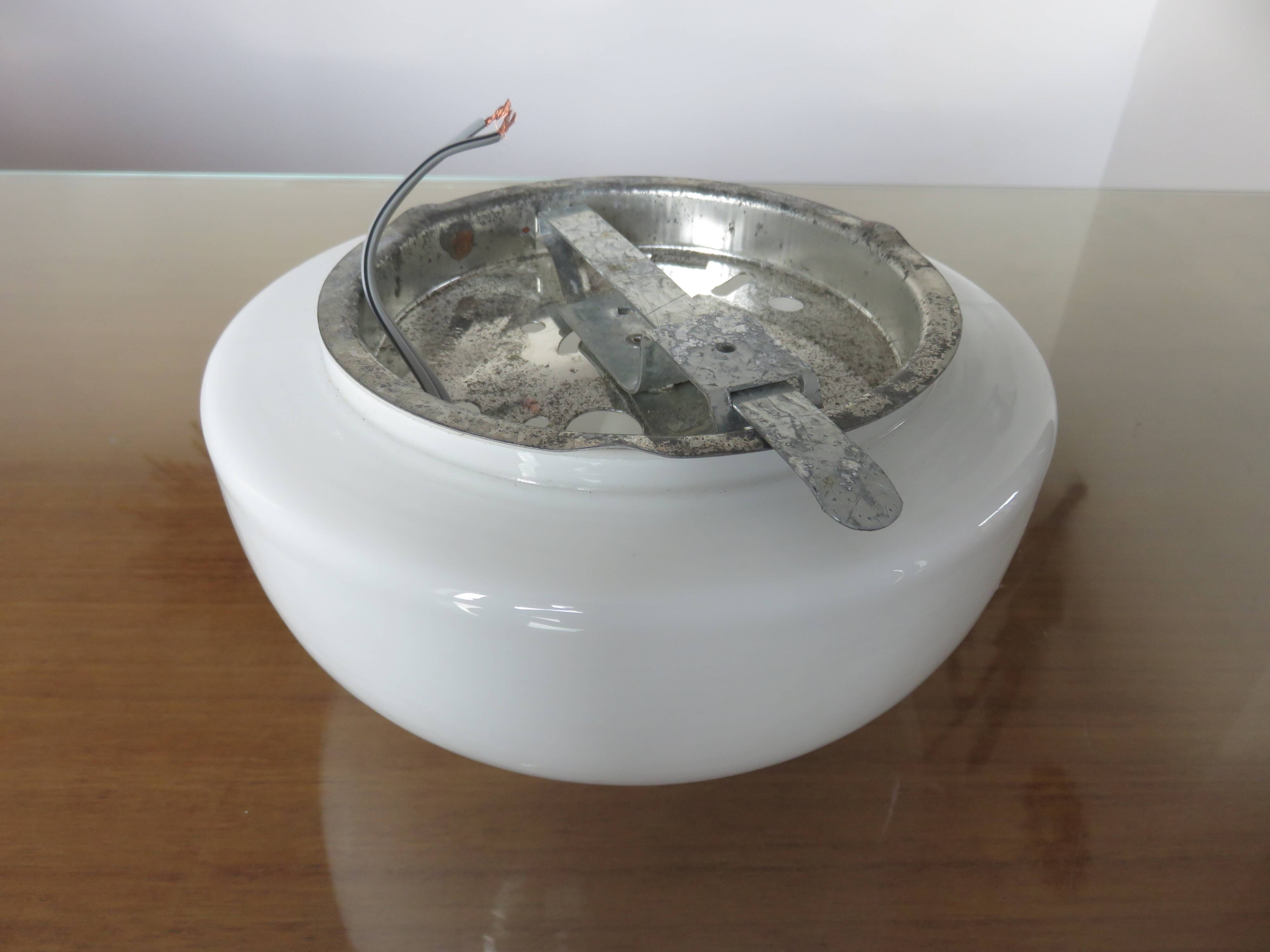 Half sphere ceiling light in opaline, made in Italy 1970