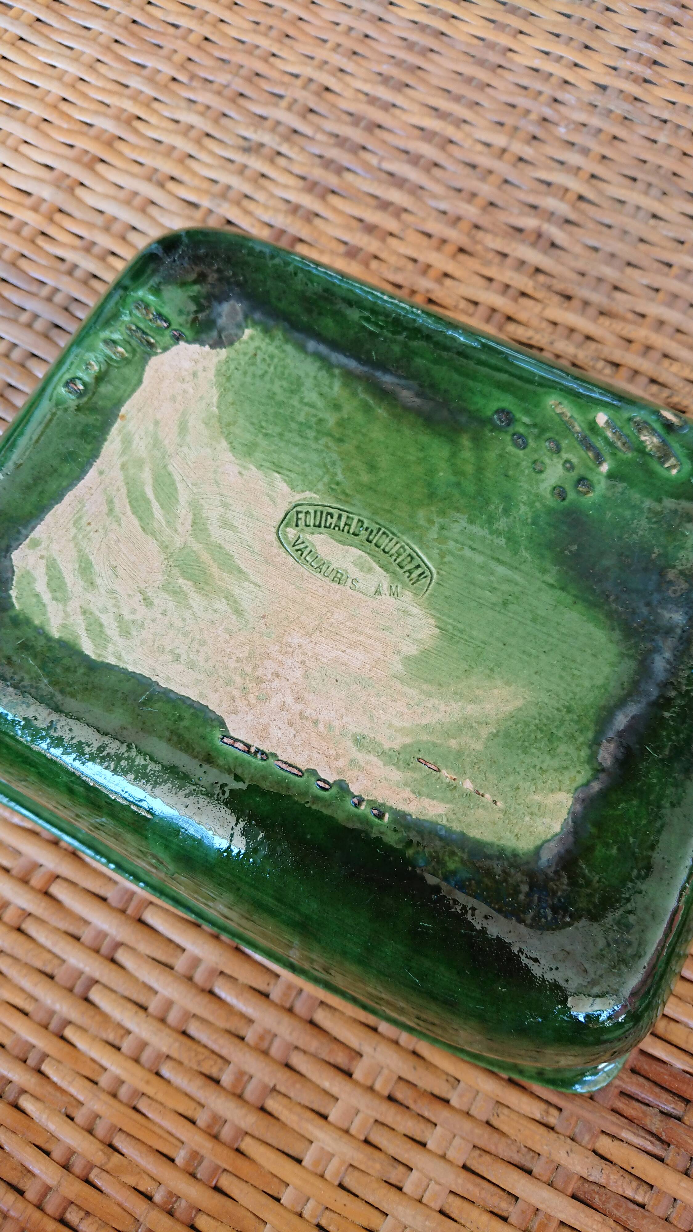 Vallauris green enamelled dish