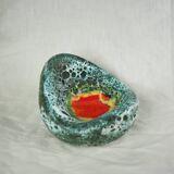 Lava and cyan foam enamel ashtray - Fat lava ceramic - 60s - 70s