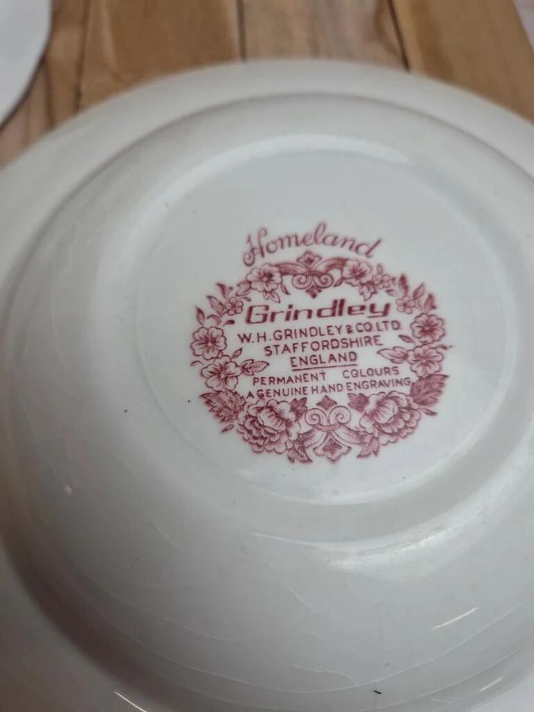 2 vintage deep plates in red Toile de Jouy by Grindley Homeland Staffordshire England.