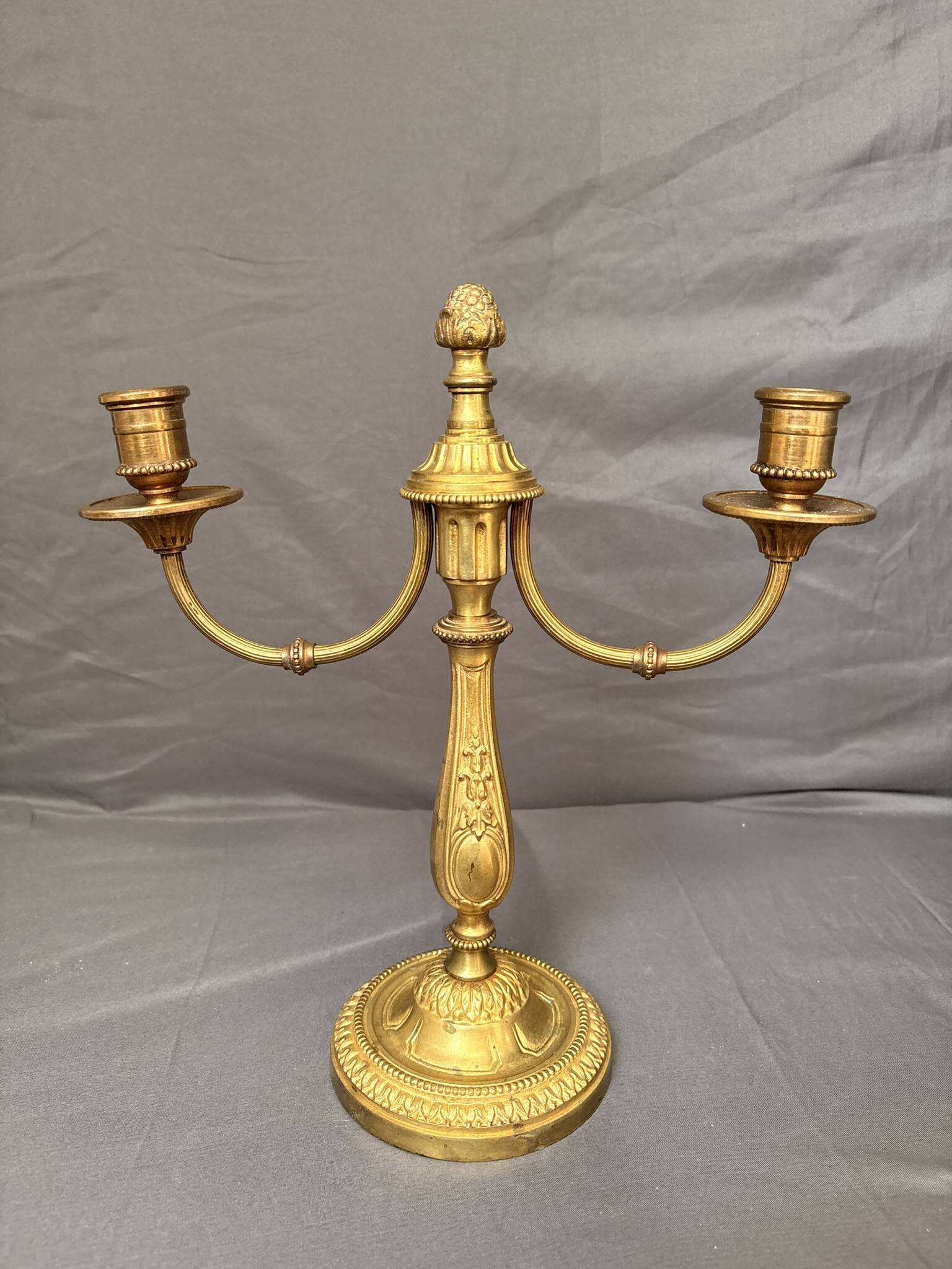 Antique Brass Gilded Candle Holder Chandelier Louis XVI Style