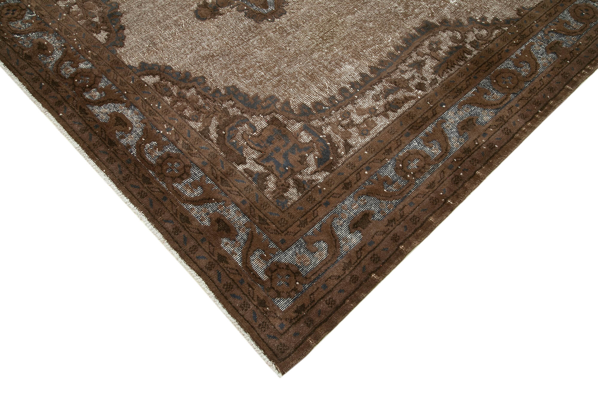 Hand-knotted carved anatolian 1980s 214 cm x 318 cm brown rug