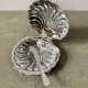 Metal shell butter dish with glass bowl and knife