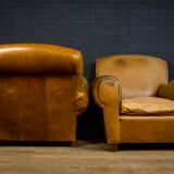 Set of leather french club armchairs