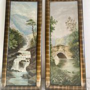 Paire de tableaux anciens. Diptypes paysages romantiques