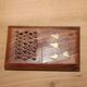 Vintage folding cigarette case in carved wood – golden floral decoration – oriental style