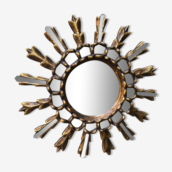 Golden wooden sun mirror, 35x35cm