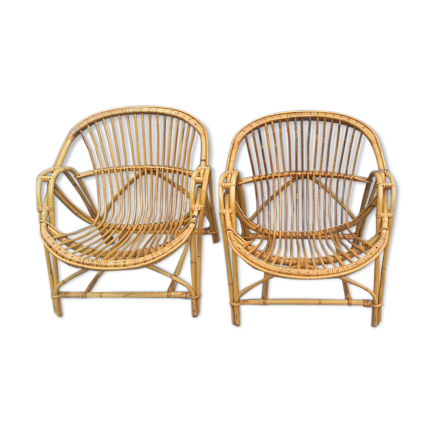 Pair of 1960 rattan armchairs