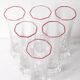 Set of 6 Mid-century Clear Crystal Glasses with Red Rim / Italy / 1980s