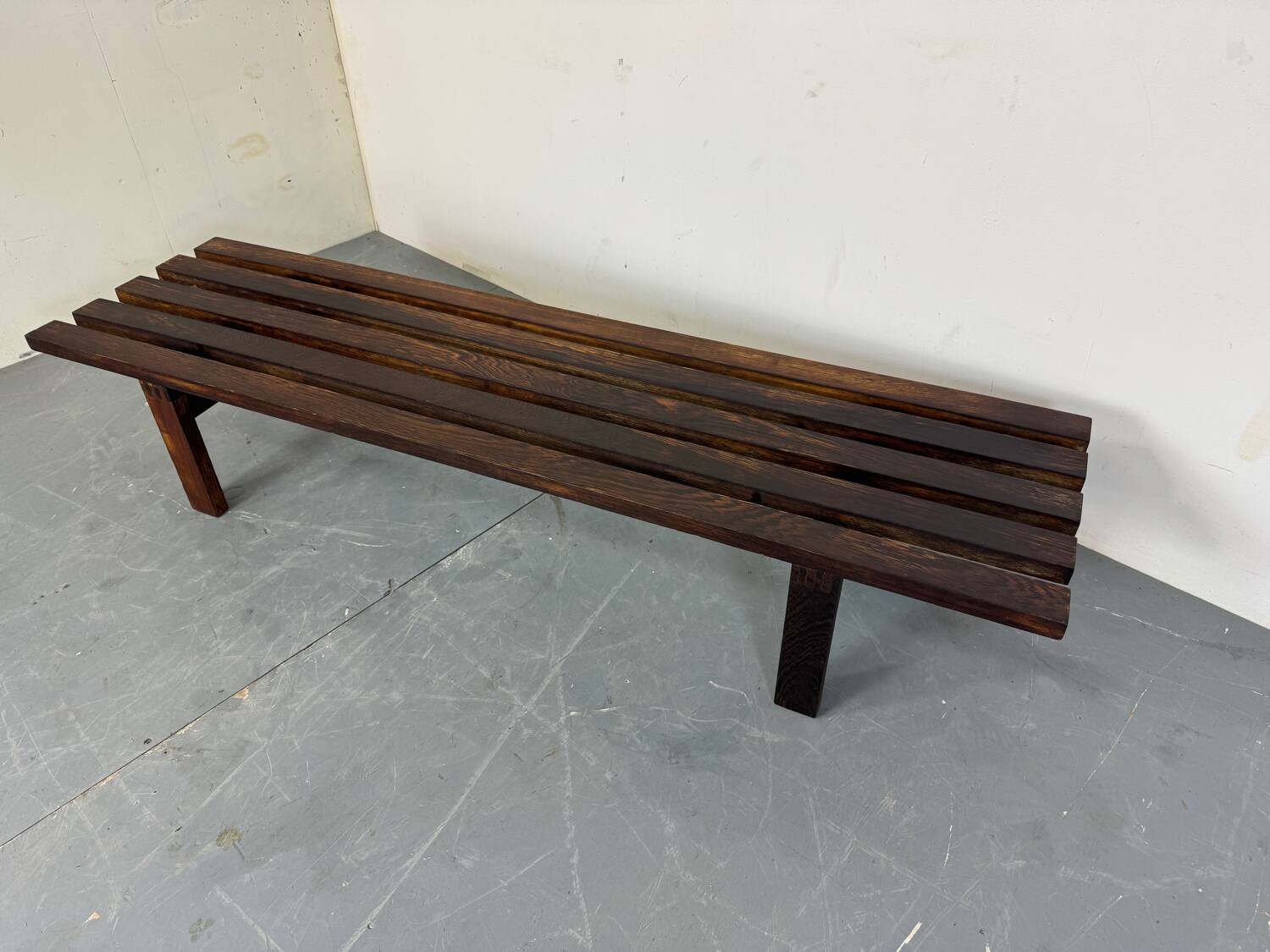 Mid-Century Modern Brown wood Slatted coffee table bench, 1970s