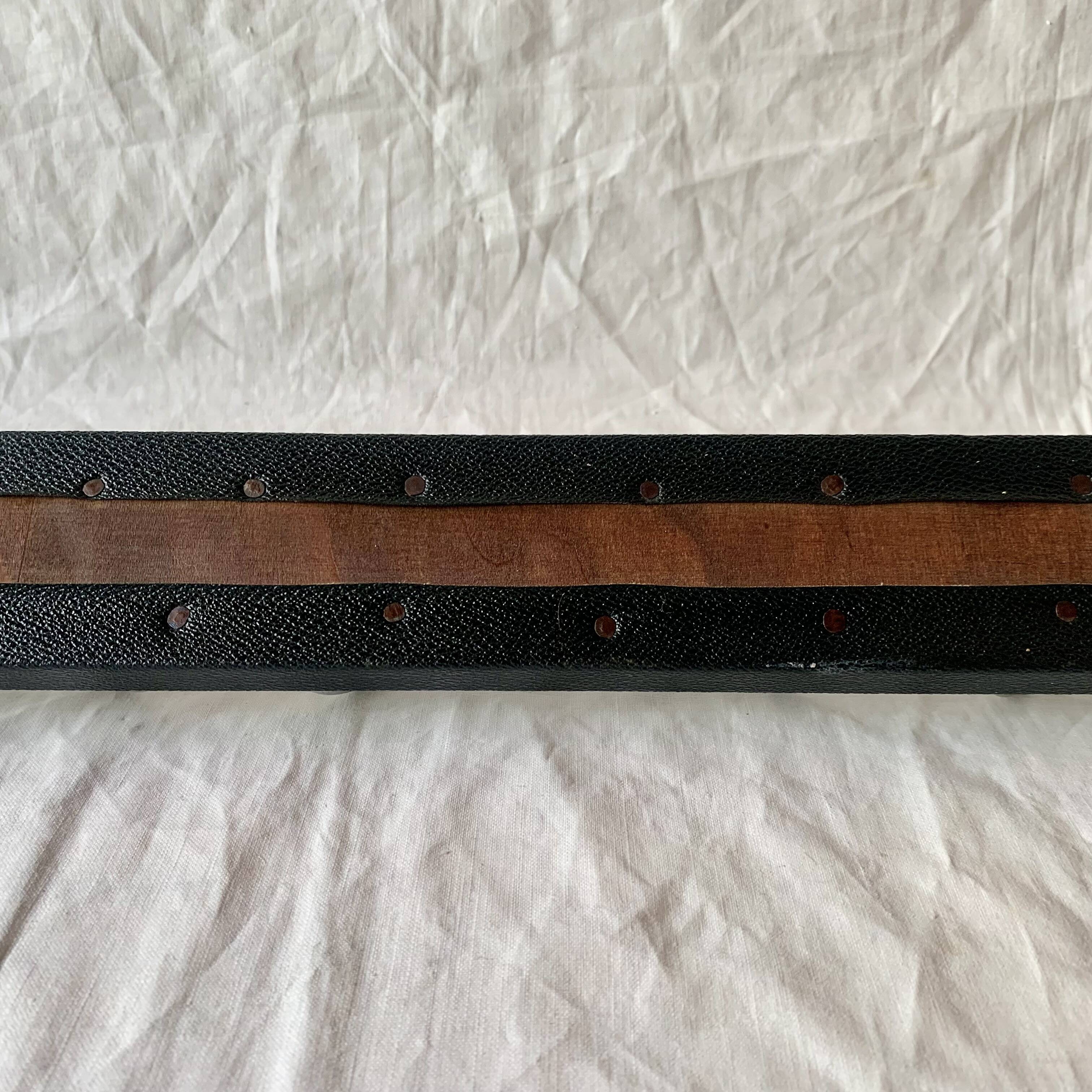 Vintage wall coat rack in wood and black Skai - 6 coat hooks