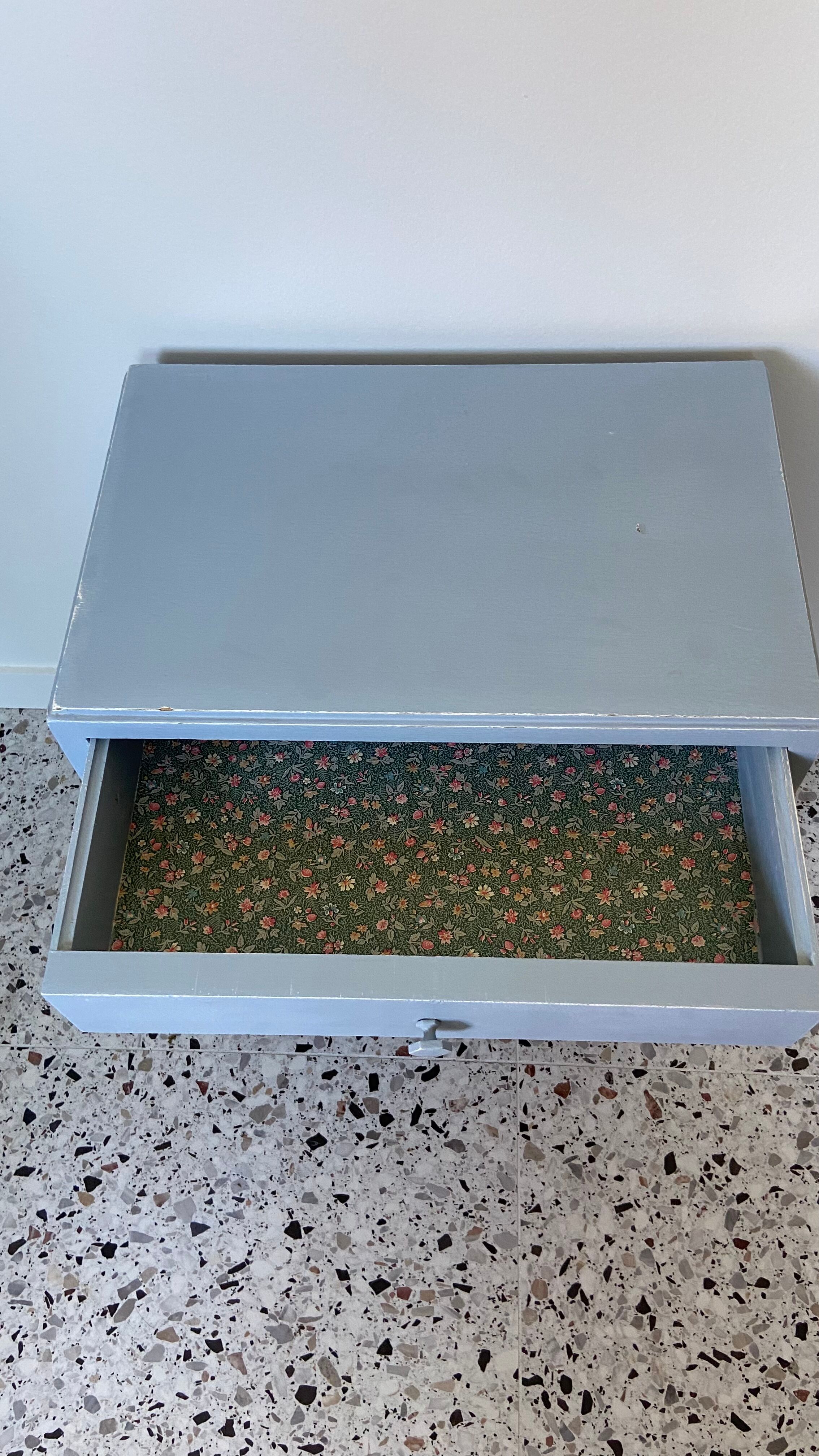 Vintage bedside 1950 gray blue patinated