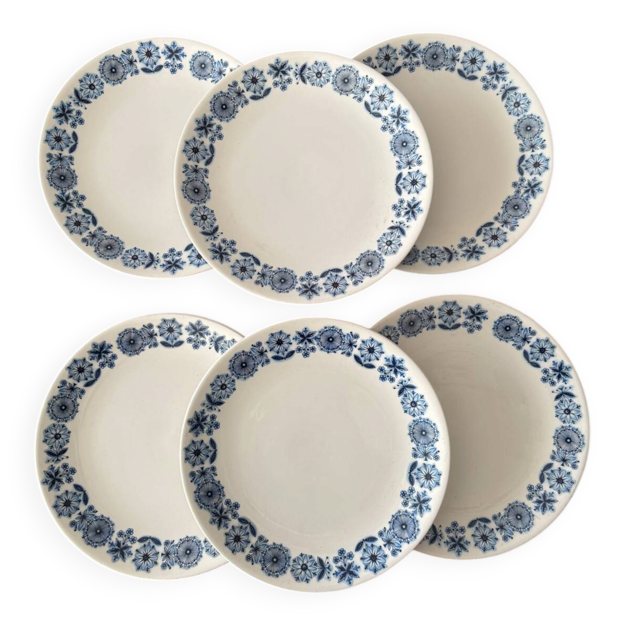 Set of 6 dessert plates Lunéville Blue Flowers – Vintage crockery