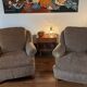 Pair of brown chenille velvet lounge chairs