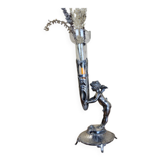 Antique silver-plated vase / candlestick cherub