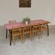 Grande table de réfectoire en formica rose et metal numéro 4