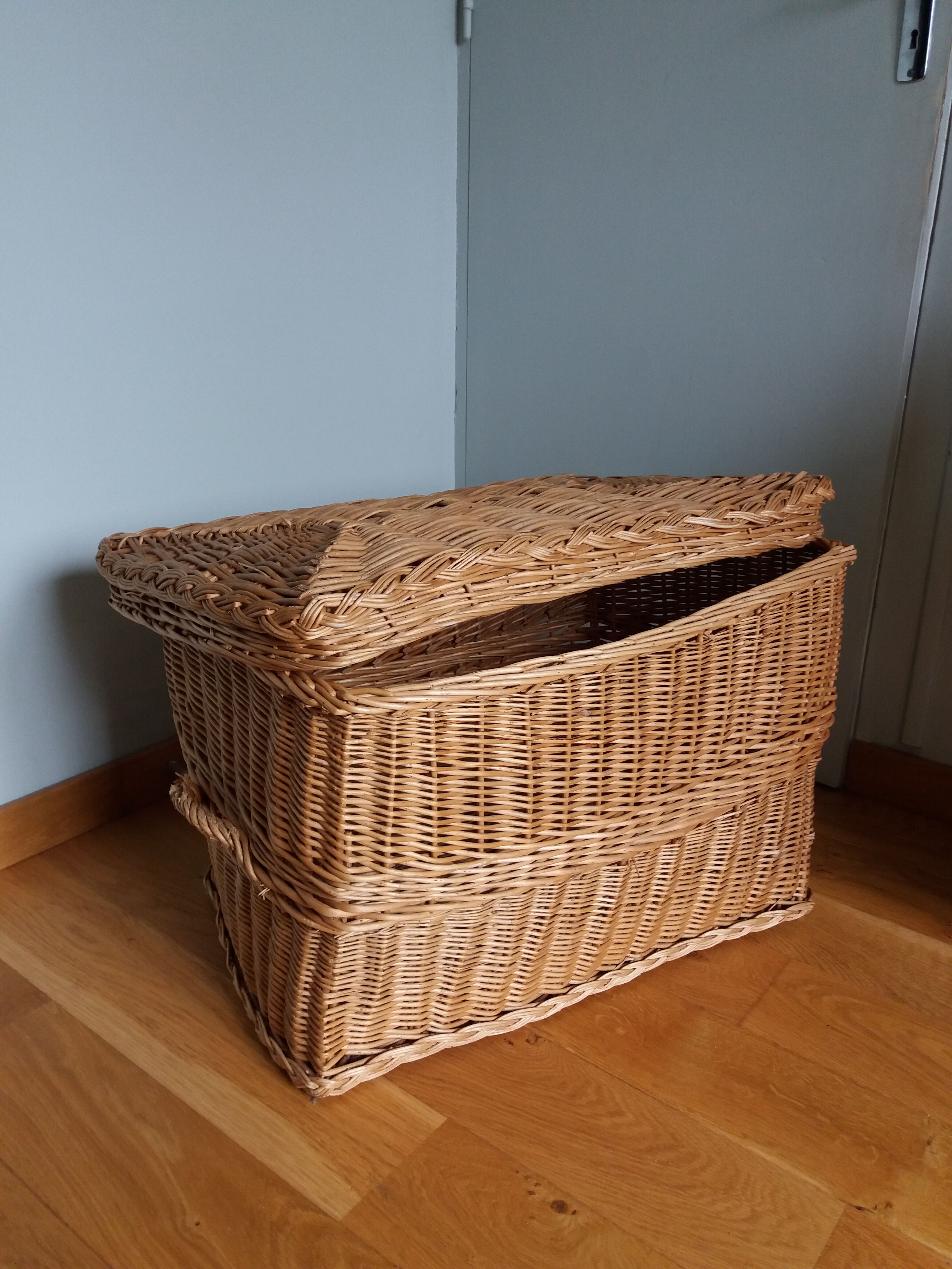 Panier en osier rotin grand coffre à jouets