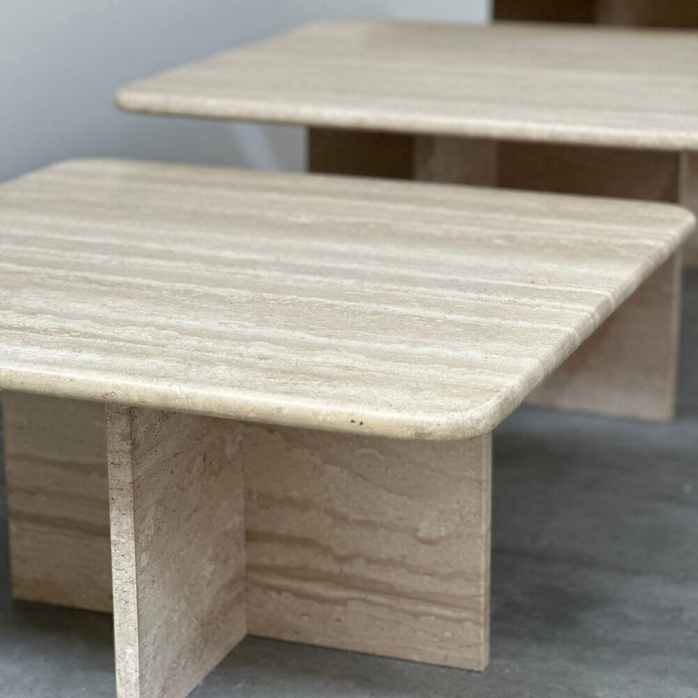 Set of three Italian travertine nesting / side tables, 1970s–1980s