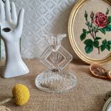 Art Deco chiseled glass candle holder - vintage