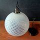 Vintage opaline glass ball pendant light with geometric patterns