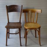 Set of 36 mismatched Bistrot chairs, 1920 to 1950, wooden seats.